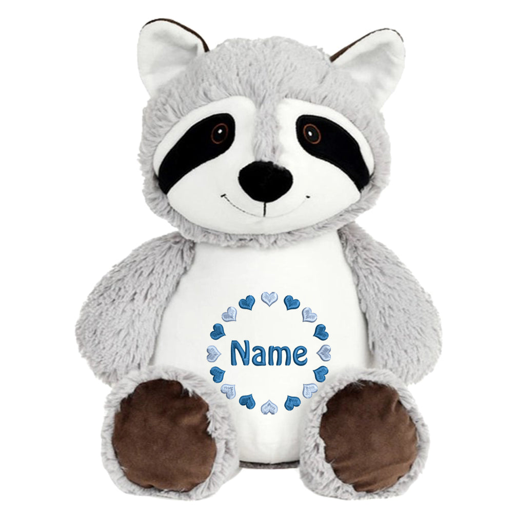 Personalisiertes Stofftier Waschbär Kuscheltier Bestickt Plüschtier zur Geburt Stickmotiv Herzkreis