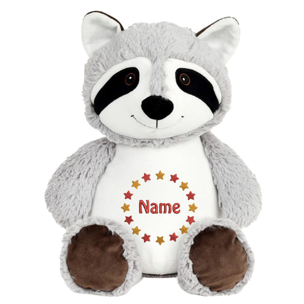 Personalisiertes Stofftier Waschbär Kuscheltier Bestickt Plüschtier zur Geburt Stickmotiv Sternkreis