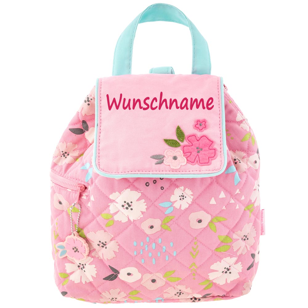 Personalisierter Rucksack für Kinder 8 Liter Kindergartenrucksack aus Baumwolle mit Namen bedruckt Motiv Blumen