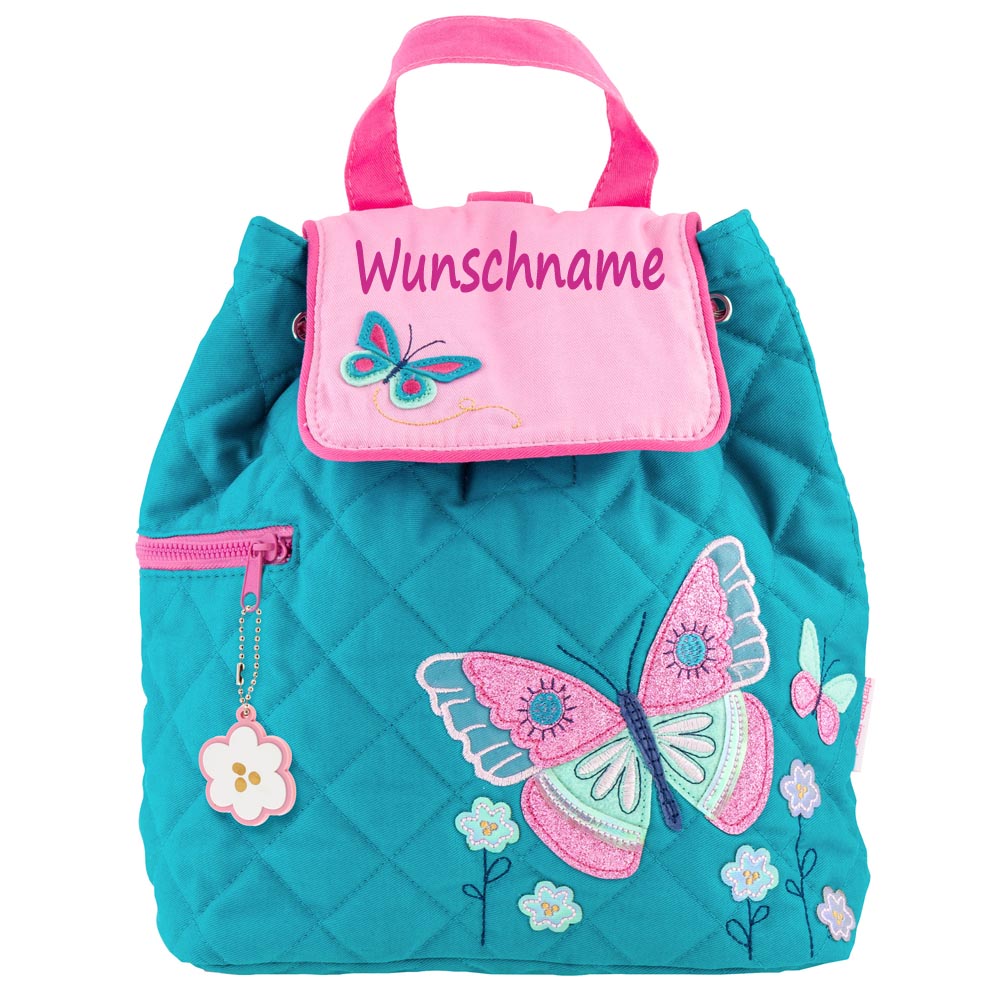 Personalisierter Rucksack für Kinder 8 Liter Kindergartenrucksack aus Baumwolle mit Namen bedruckt Motiv Schmetterling