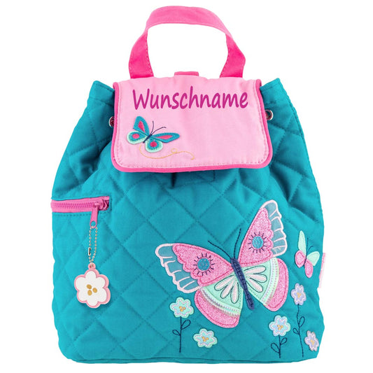 Personalisierter Rucksack für Kinder 8 Liter Kindergartenrucksack aus Baumwolle mit Namen bedruckt Motiv Schmetterling