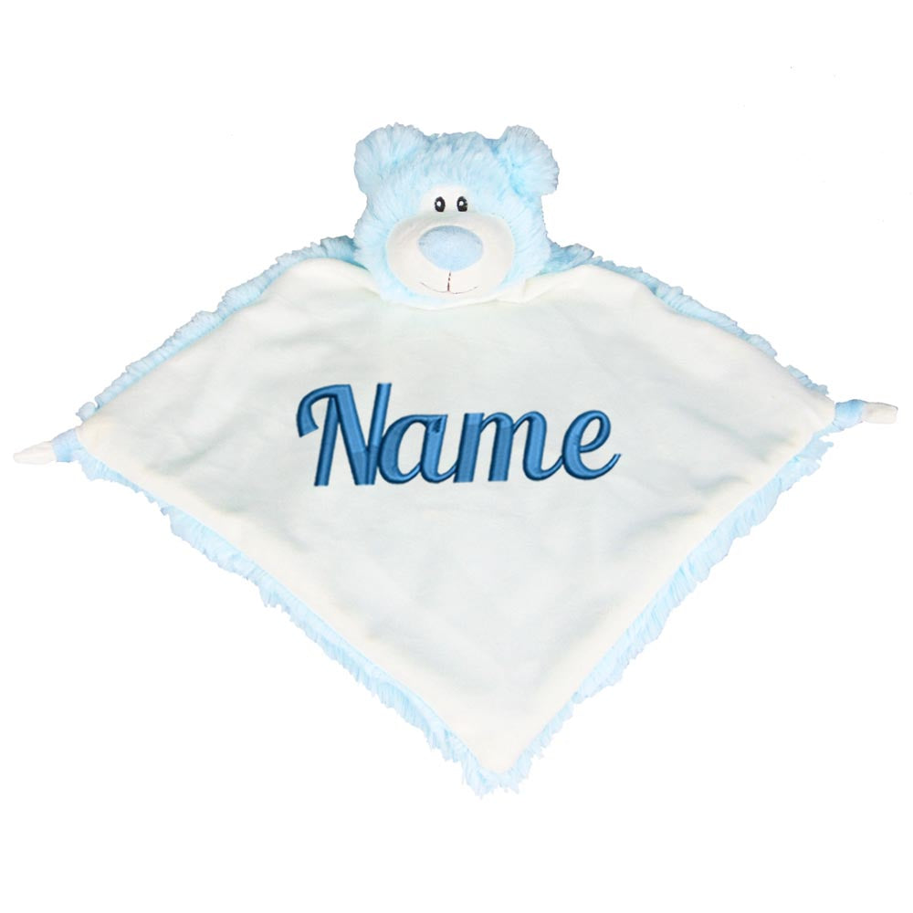 Personalisiertes Schnuffeltuch weiches Kuscheltuch mit Name Bestickt Schnuffeltier Schlafhilfe Tröster Geschenk zur Geburt Bär hellblau