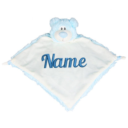Personalisiertes Schnuffeltuch weiches Kuscheltuch mit Name Bestickt Schnuffeltier Schlafhilfe Tröster Geschenk zur Geburt Bär hellblau