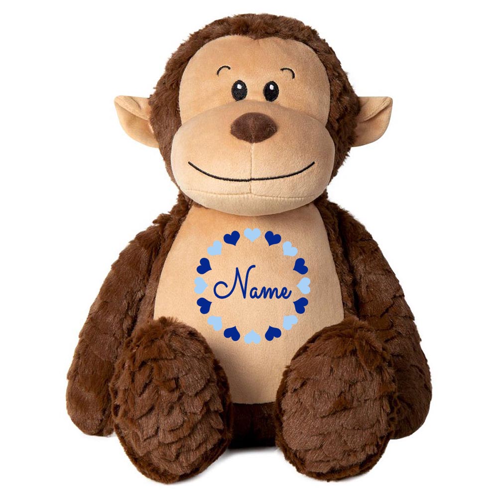 Stofftier AFFE braun mit Name personalisiert Kuscheltier für Kinder Flauschiges Plüschtier 40cm Motiv Herzkreis
