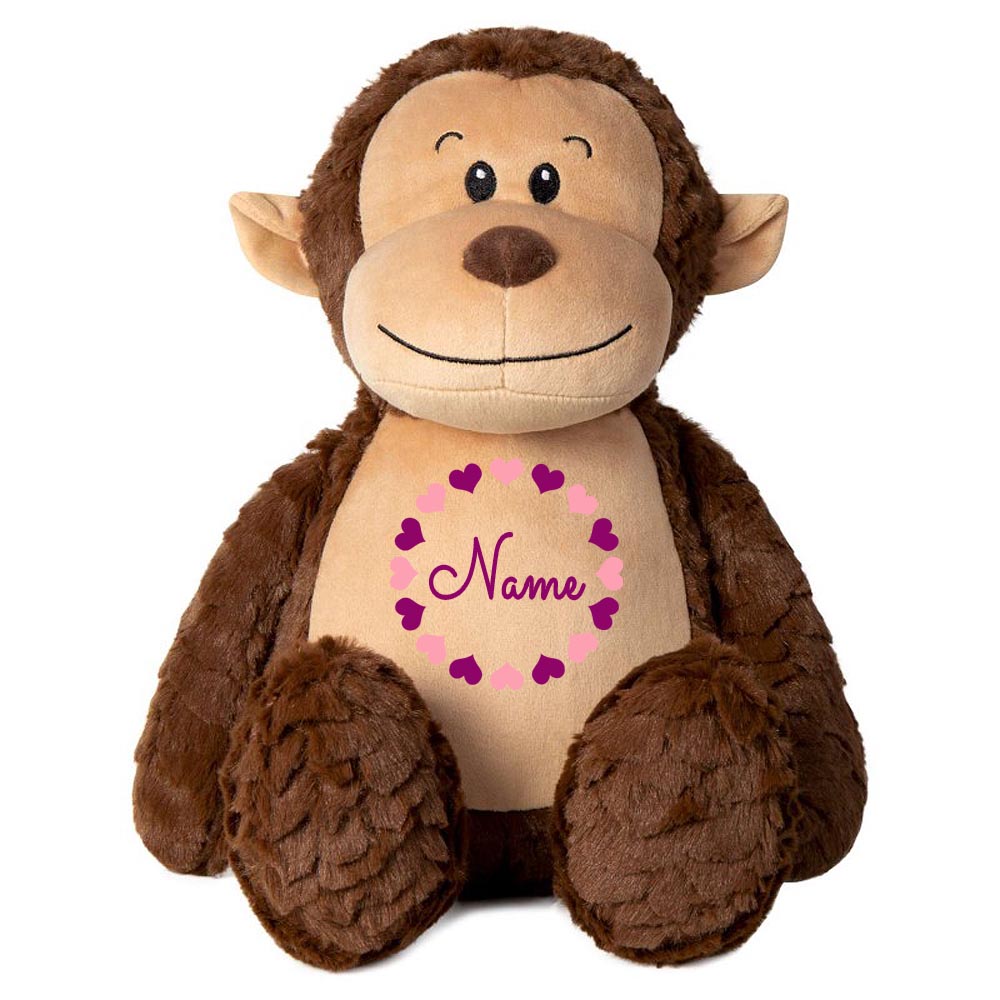 Stofftier AFFE braun mit Name personalisiert Kuscheltier für Kinder Flauschiges Plüschtier 40cm Motiv Herzkreis