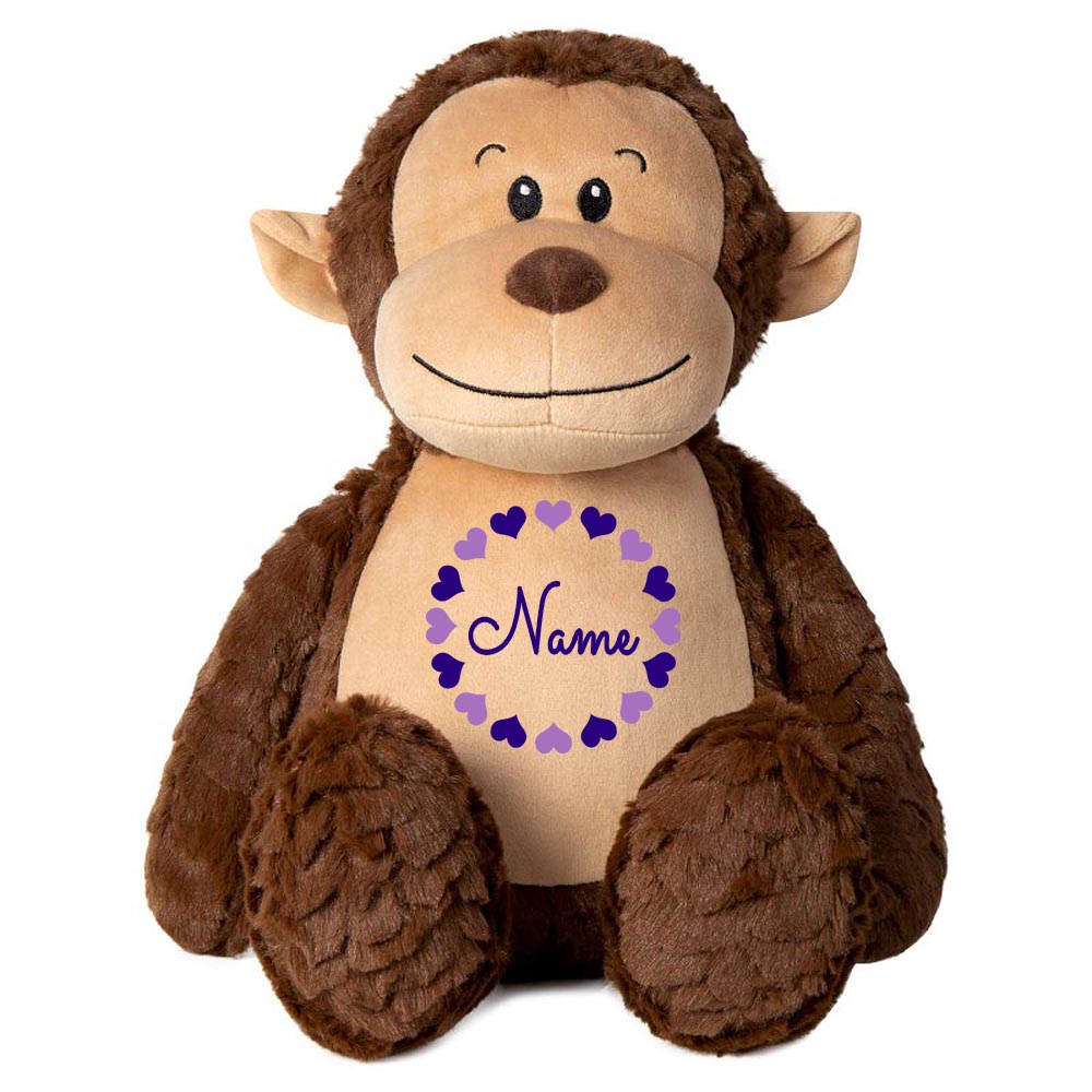 Stofftier AFFE braun mit Name personalisiert Kuscheltier für Kinder Flauschiges Plüschtier 40cm Motiv Herzkreis