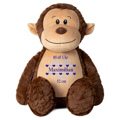 Stofftier AFFE braun mit Name personalisiert Kuscheltier für Kinder Flauschiges Plüschtier 40cm Motiv Geburt