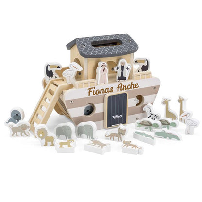 Arche Noah aus Holz personalisiert mit Name Baby Geschenk zur Taufe mit Gravur