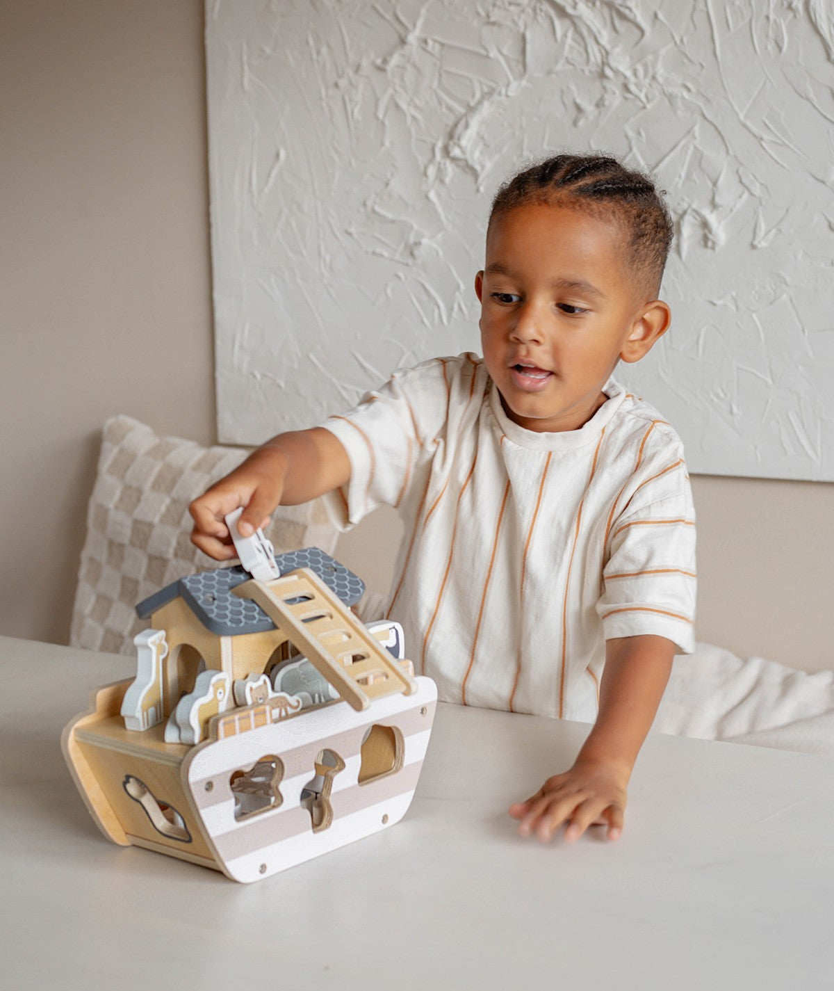 Arche Noah aus Holz personalisiert mit Name Baby Geschenk zur Taufe mit Gravur