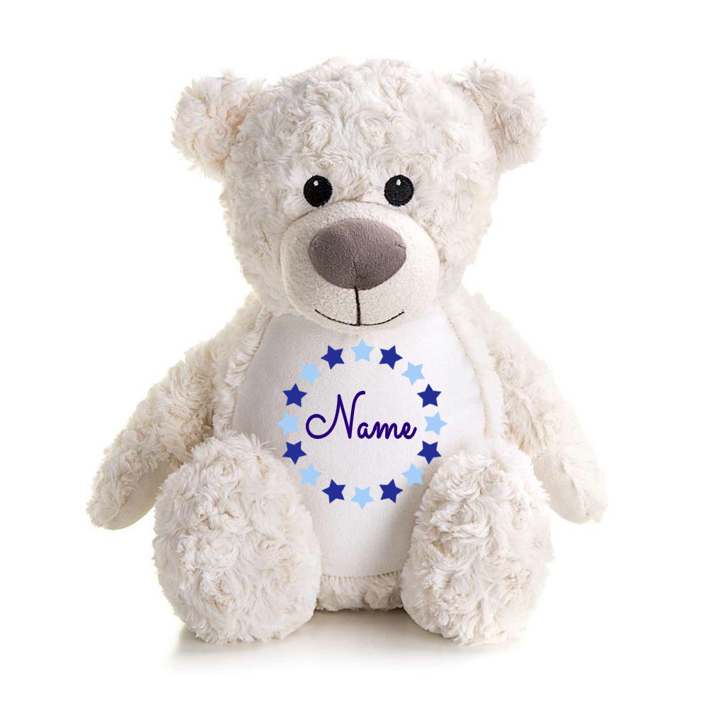 Stofftier Teddybär Creme mit Name personalisiert Kuscheltier für Kinder Flauschiges Plüschtier 40cm Motiv Sternkreis