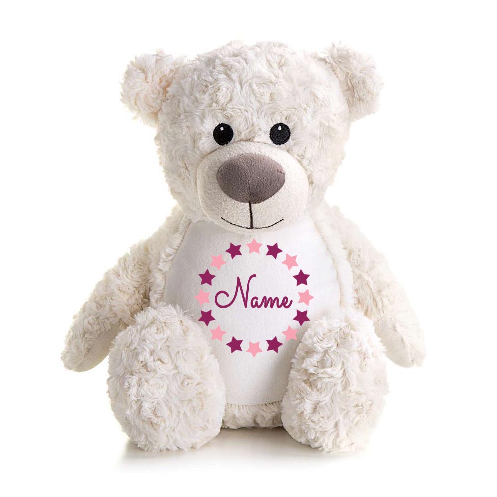 Stofftier Teddybär Creme mit Name personalisiert Kuscheltier für Kinder Flauschiges Plüschtier 40cm Motiv Sternkreis