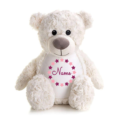 Stofftier Teddybär Creme mit Name personalisiert Kuscheltier für Kinder Flauschiges Plüschtier 40cm Motiv Sternkreis