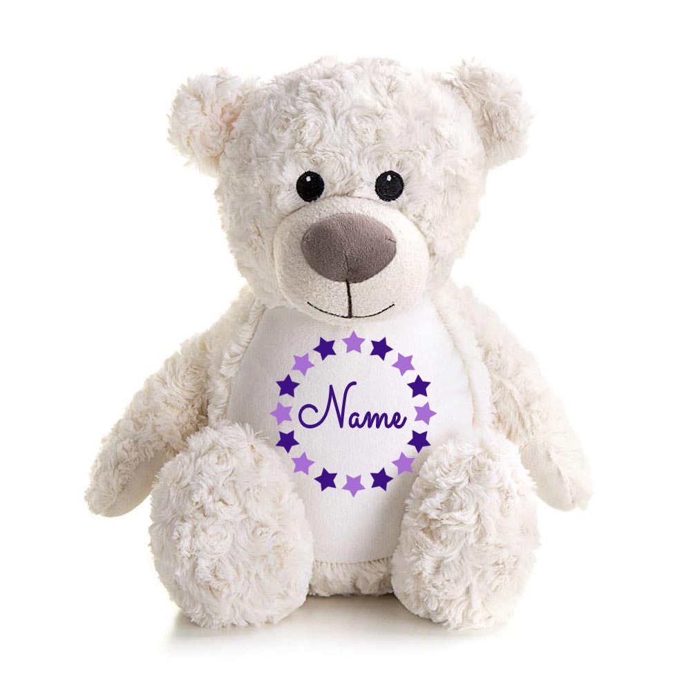 Stofftier Teddybär Creme mit Name personalisiert Kuscheltier für Kinder Flauschiges Plüschtier 40cm Motiv Sternkreis