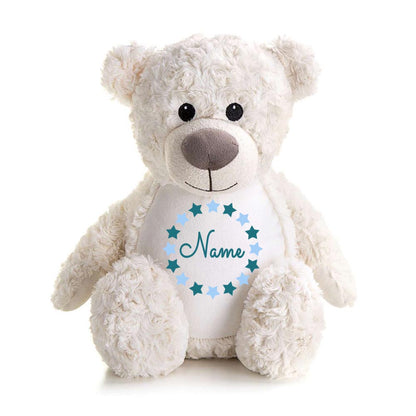 Stofftier Teddybär Creme mit Name personalisiert Kuscheltier für Kinder Flauschiges Plüschtier 40cm Motiv Sternkreis