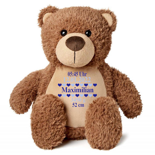 Stofftier Teddybär braun mit Name personalisiert Kuscheltier für Kinder Flauschiges Plüschtier 40cm Motiv Geburt