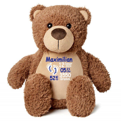 Stofftier Teddybär braun mit Name personalisiert Kuscheltier für Kinder Flauschiges Plüschtier 40cm Motiv Füßchen