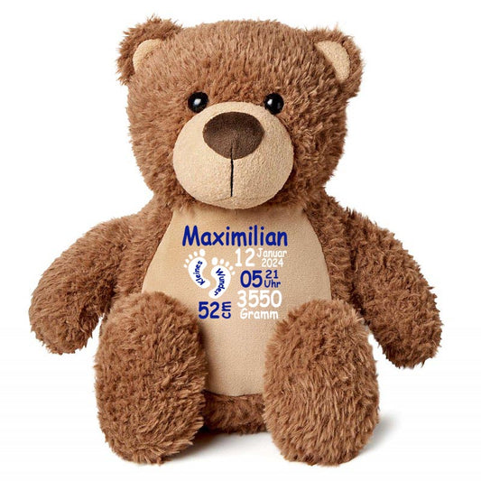 Stofftier Teddybär braun mit Name personalisiert Kuscheltier für Kinder Flauschiges Plüschtier 40cm Motiv Füßchen