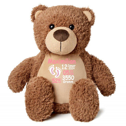 Stofftier Teddybär braun mit Name personalisiert Kuscheltier für Kinder Flauschiges Plüschtier 40cm Motiv Füßchen