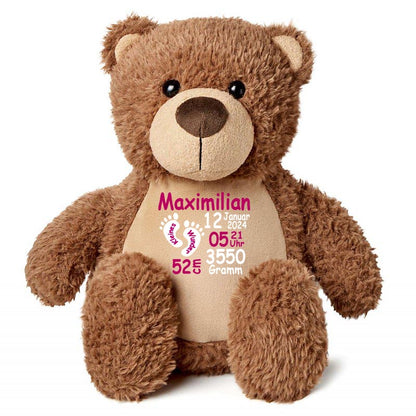 Stofftier Teddybär braun mit Name personalisiert Kuscheltier für Kinder Flauschiges Plüschtier 40cm Motiv Füßchen