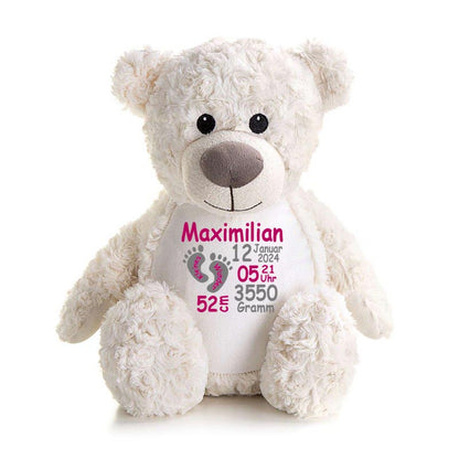 Stofftier Teddybär Creme mit Name personalisiert Kuscheltier für Kinder Flauschiges Plüschtier 40cm Motiv Füßchen