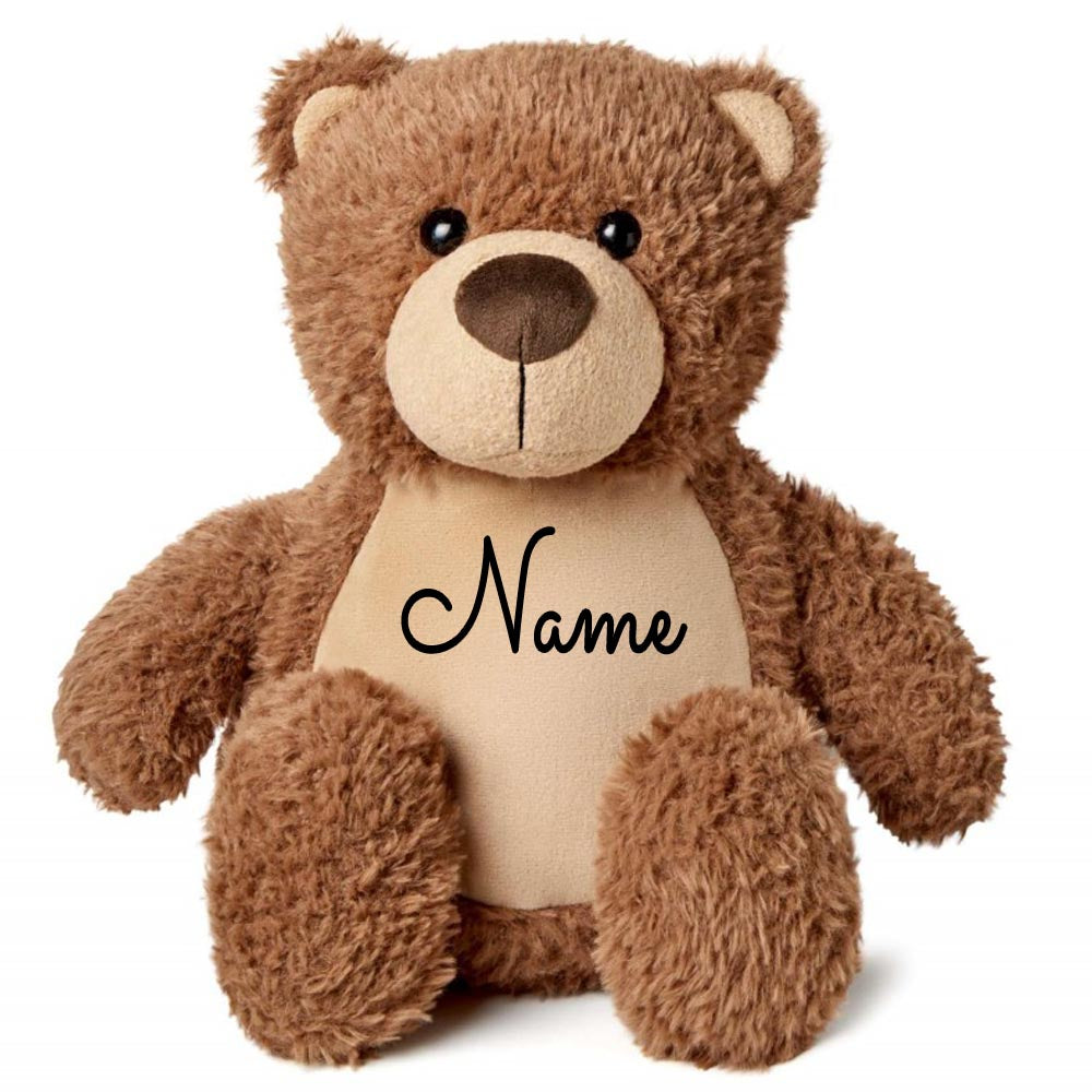 Stofftier Teddybär braun mit Name personalisiert Kuscheltier für Kinder Flauschiges Plüschtier 40cm Motiv Name