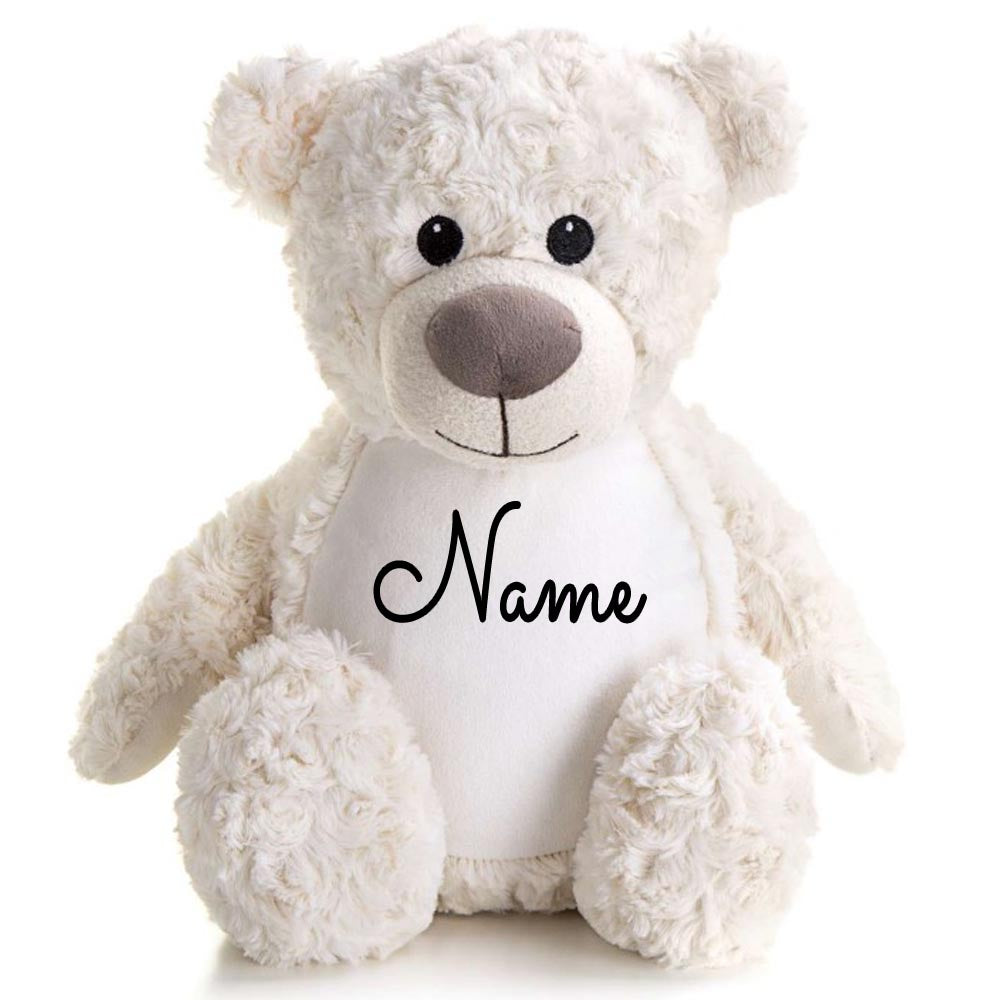 Stofftier Teddybär Creme mit Name personalisiert Kuscheltier für Kinder Flauschiges Plüschtier 40cm Motiv Name