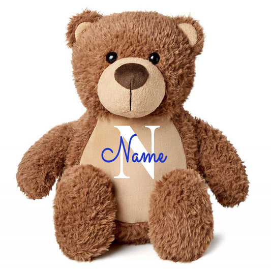 Stofftier Teddybär braun mit Name personalisiert Kuscheltier für Kinder Flauschiges Plüschtier 40cm Motiv Buchstabe