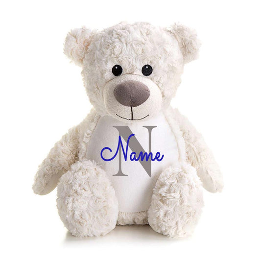 Stofftier Teddybär Creme mit Name personalisiert Kuscheltier für Kinder Flauschiges Plüschtier 40cm Motiv Buchstabe