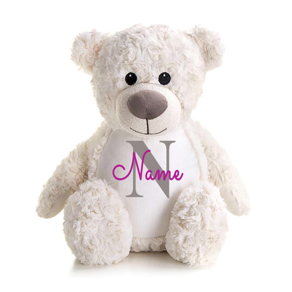 Stofftier Teddybär Creme mit Name personalisiert Kuscheltier für Kinder Flauschiges Plüschtier 40cm Motiv Buchstabe