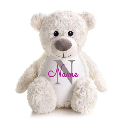 Stofftier Teddybär Creme mit Name personalisiert Kuscheltier für Kinder Flauschiges Plüschtier 40cm Motiv Buchstabe