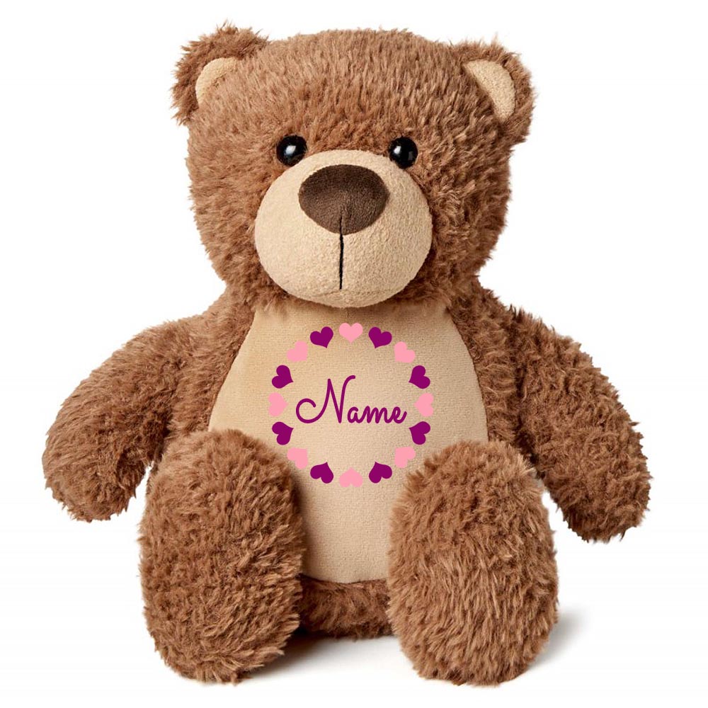 Stofftier Teddybär braun mit Name personalisiert Kuscheltier für Kinder Flauschiges Plüschtier 40cm Motiv Herzkreis