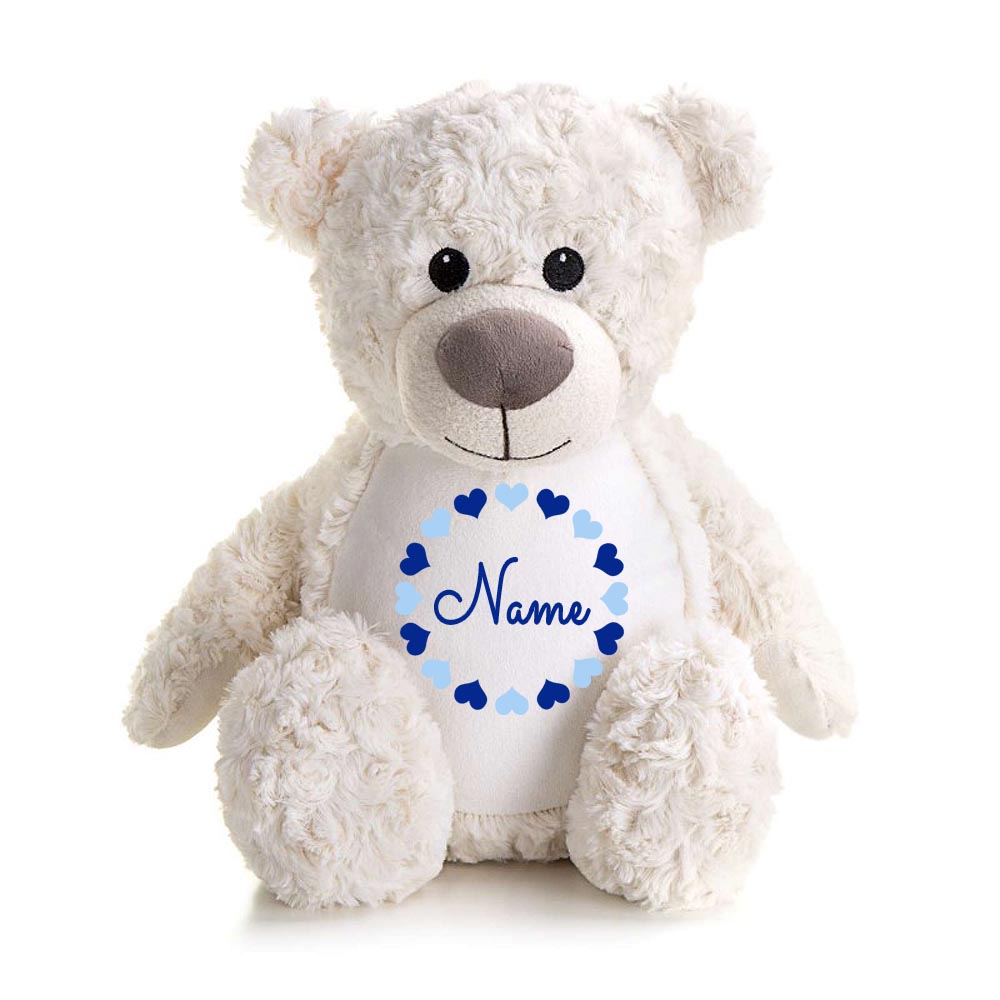 Stofftier Teddybär Creme mit Name personalisiert Kuscheltier für Kinder Flauschiges Plüschtier 40cm Motiv Herzkreis
