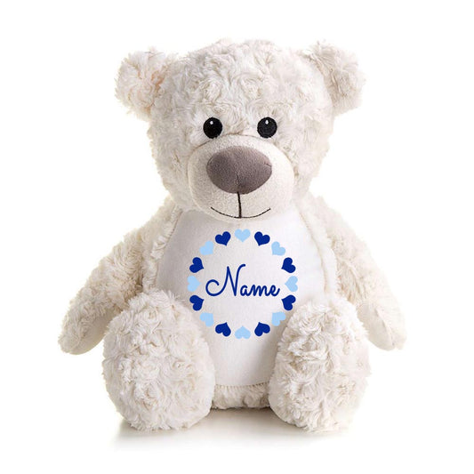 Stofftier Teddybär Creme mit Name personalisiert Kuscheltier für Kinder Flauschiges Plüschtier 40cm Motiv Herzkreis