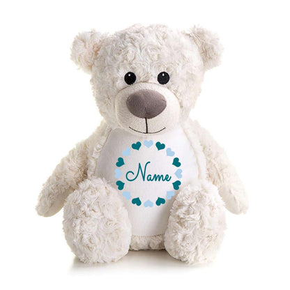 Stofftier Teddybär Creme mit Name personalisiert Kuscheltier für Kinder Flauschiges Plüschtier 40cm Motiv Herzkreis