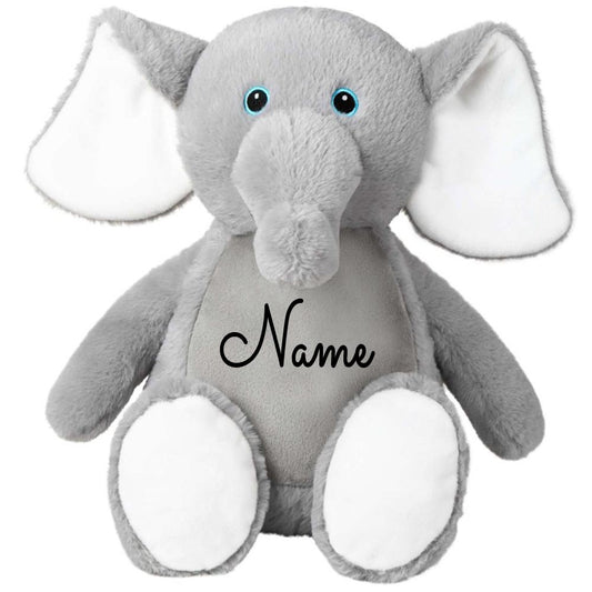 Stofftier Elefant grau mit Name personalisiert Kuscheltier für Kinder Flauschiges Plüschtier 40cm Motiv Name