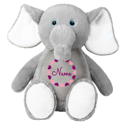 Stofftier Elefant grau mit Name personalisiert Kuscheltier für Kinder Flauschiges Plüschtier 40cm Motiv Herzkreis