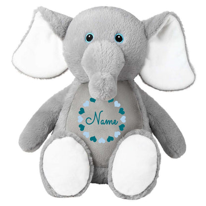 Stofftier Elefant grau mit Name personalisiert Kuscheltier für Kinder Flauschiges Plüschtier 40cm Motiv Herzkreis