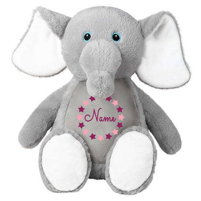 Stofftier Elefant grau mit Name personalisiert Kuscheltier für Kinder Flauschiges Plüschtier 40cm Motiv Sternkreis