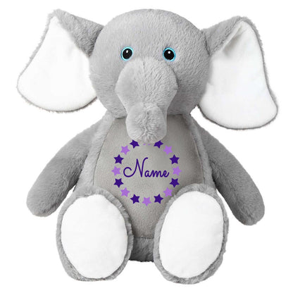 Stofftier Elefant grau mit Name personalisiert Kuscheltier für Kinder Flauschiges Plüschtier 40cm Motiv Sternkreis