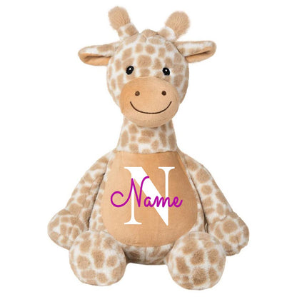 Stofftier Giraffe braun mit Name personalisiert Kuscheltier für Kinder Flauschiges Plüschtier 40cm Motiv Buchstabe