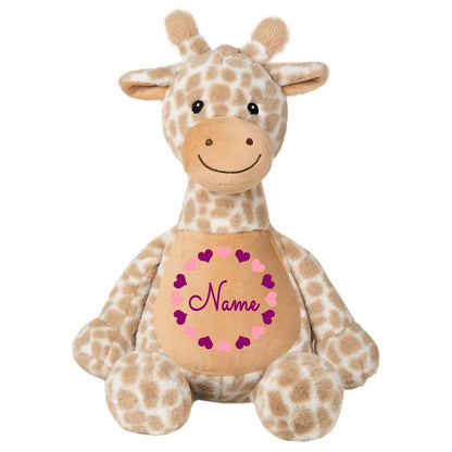 Stofftier Giraffe braun mit Name personalisiert Kuscheltier für Kinder Flauschiges Plüschtier 40cm Motiv Herzkreis