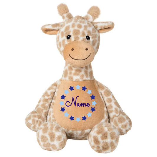 Stofftier Giraffe braun mit Name personalisiert Kuscheltier für Kinder Flauschiges Plüschtier 40cm Motiv Sternkreis