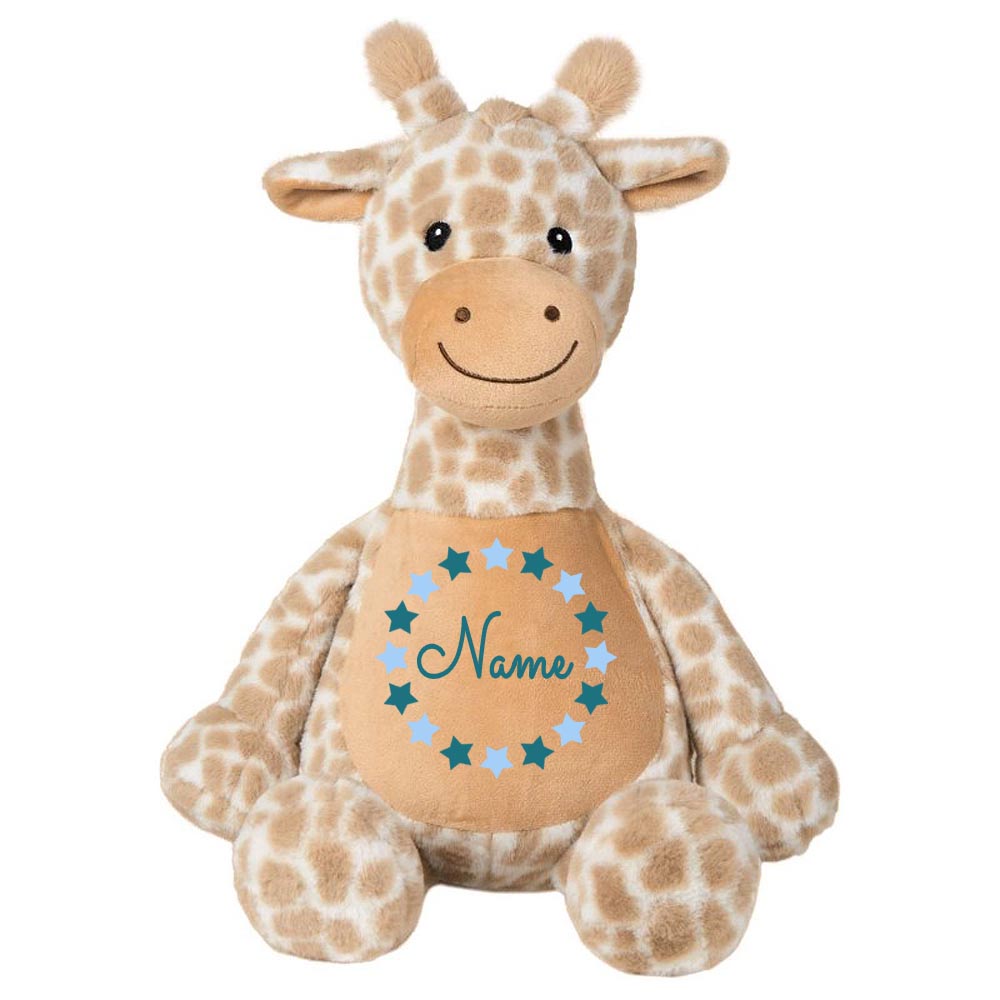 Stofftier Giraffe braun mit Name personalisiert Kuscheltier für Kinder Flauschiges Plüschtier 40cm Motiv Sternkreis