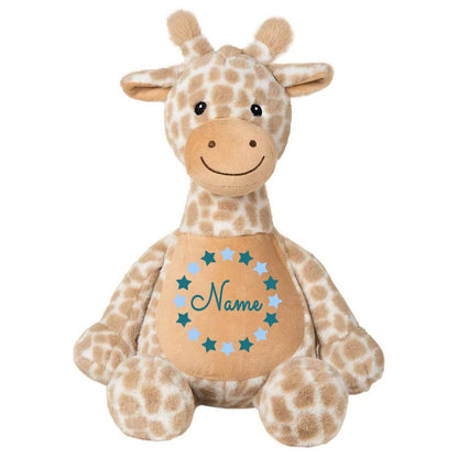 Stofftier Giraffe braun mit Name personalisiert Kuscheltier für Kinder Flauschiges Plüschtier 40cm Motiv Sternkreis