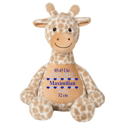 Stofftier Giraffe braun mit Name personalisiert Kuscheltier für Kinder Flauschiges Plüschtier 40cm Motiv Geburt