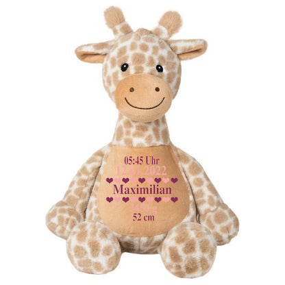 Stofftier Giraffe braun mit Name personalisiert Kuscheltier für Kinder Flauschiges Plüschtier 40cm Motiv Geburt
