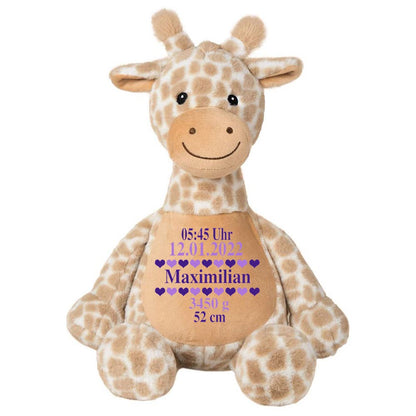 Stofftier Giraffe braun mit Name personalisiert Kuscheltier für Kinder Flauschiges Plüschtier 40cm Motiv Geburt