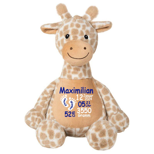 Stofftier Giraffe braun mit Name personalisiert Kuscheltier für Kinder Flauschiges Plüschtier 40cm Motiv Füßchen