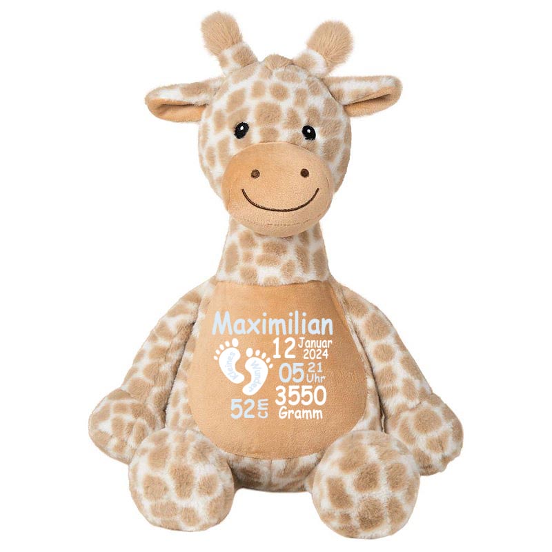 Stofftier Giraffe braun mit Name personalisiert Kuscheltier für Kinder Flauschiges Plüschtier 40cm Motiv Füßchen