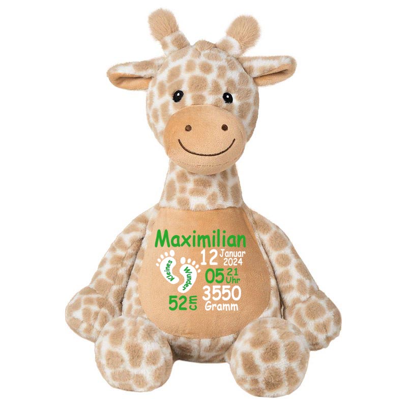 Stofftier Giraffe braun mit Name personalisiert Kuscheltier für Kinder Flauschiges Plüschtier 40cm Motiv Füßchen